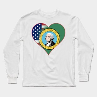 State of Washington Flag and American Flag Fusion Design Long Sleeve T-Shirt